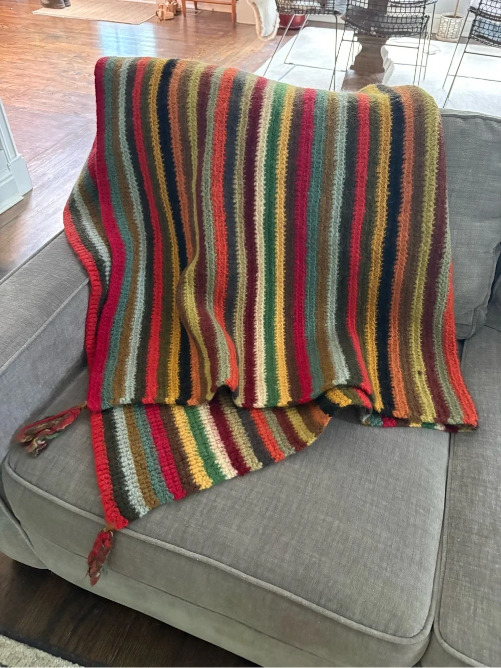 Nepal Hand Knit Pure Wool Multi Stripe Throw - Picture 1 of 7